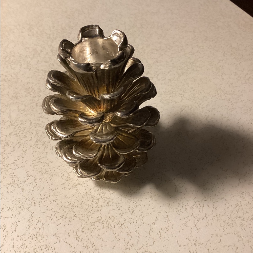 Vintage brass pine cone taper candle holder, height